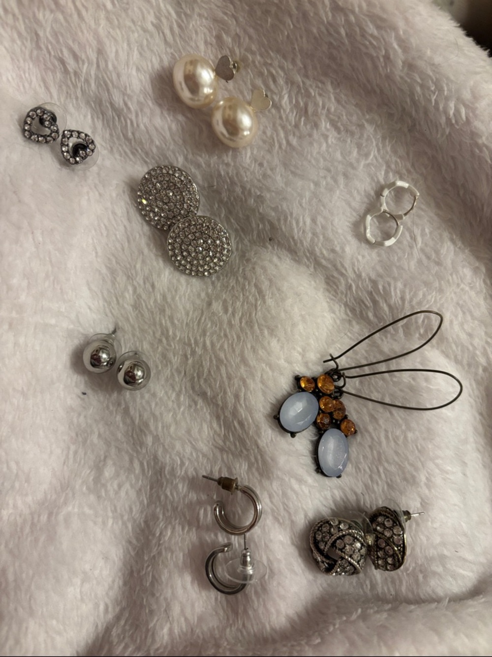 Pearl and Crystal Drop Earrings - White and Silver